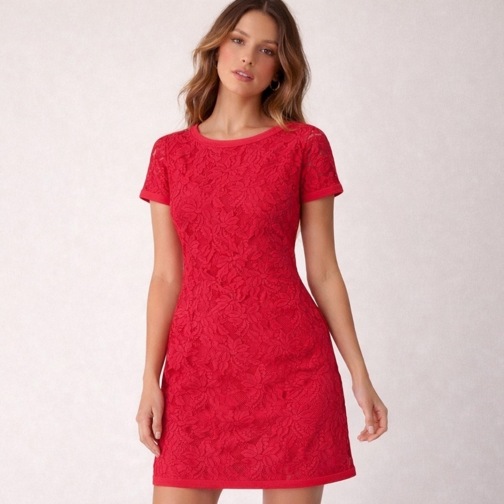 Dark Pink Donna Morgan Sheath Lace Dress Size 4